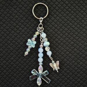 Cute Colorful Pastel Blue Beaded Phone, ID Badge, Keychain , Purse Charm